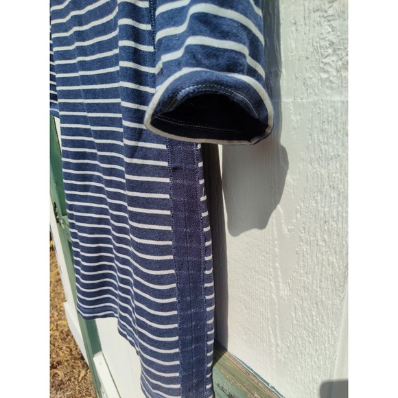 Max Studio Dress Weekend Henley Blue White Striped Roll-tab Sleeves Mini Medium - Picture 2 of 9
